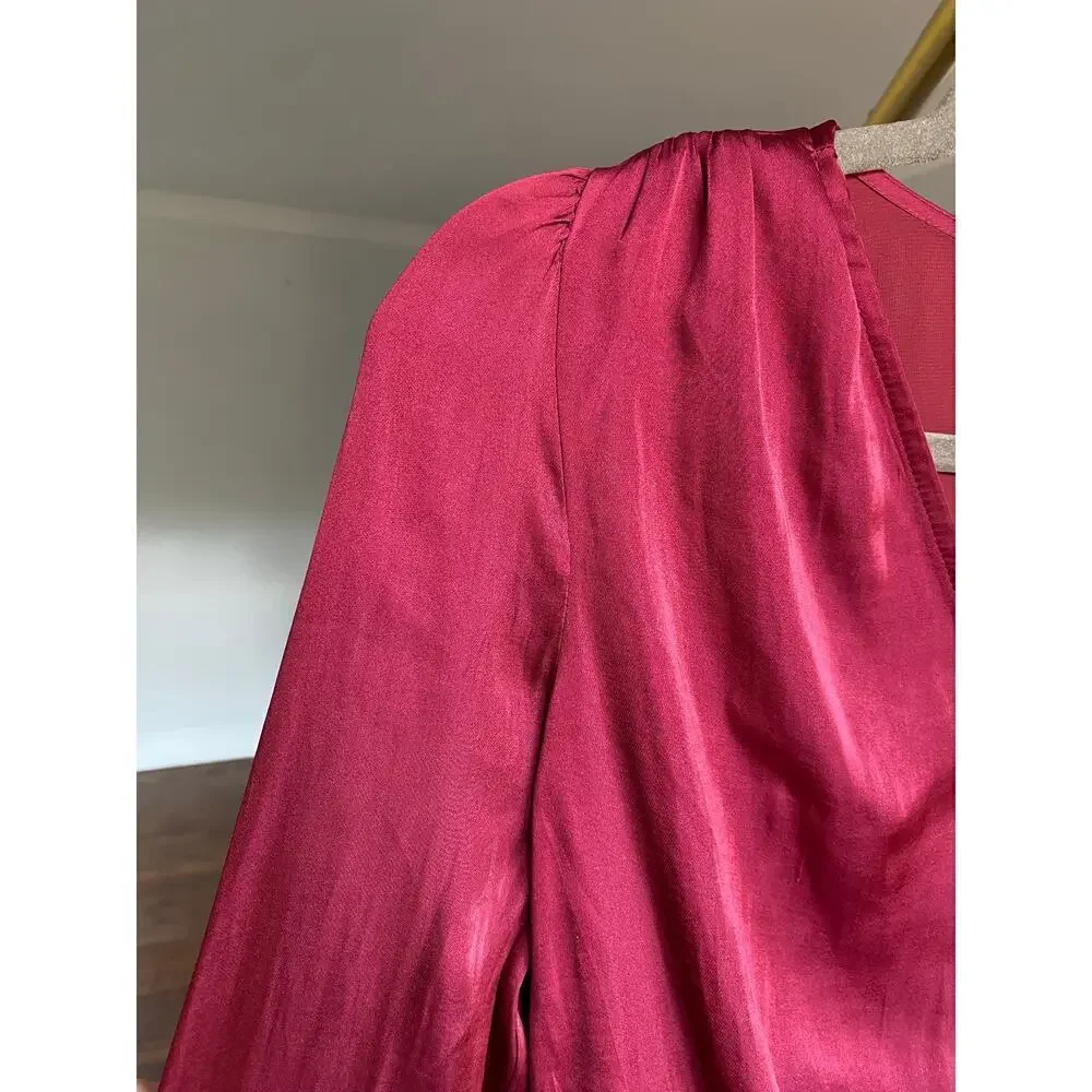 Banana Republic Satin Peplum Blouse Smocked Feminine Quiet Luxury Glam Parisian